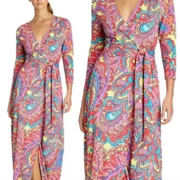 Lilly Pulitzer Dresses & Skirts - Lilly Pulitzer, Summer, Spring, Adriana Jersey V-neck, Colorful Wrap Maxi Dress